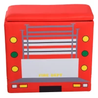 Qaba Kid's Sofa Chair Fire Truck Shape Storage Box 17" Multi Spandex Storage Sofa Chair - Fire Engine(m-10)