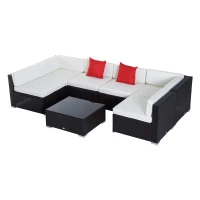 Outsunny 7 Piece Outdoor Rattan Patio Conversation Furniture Set Garden Wicker Cushioned  Sectional Sofa(m-4)
