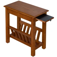 HomCom Modern 2-Tier Acacia Wood End Table Side Desk with Cup Holder and  Lower Shelf - Dark Oak(m-1)