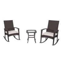 Outsunny 3 Piece Outdoor Rocking Chair and Tea Table Set - Coffee Brown/Beige(m-1)