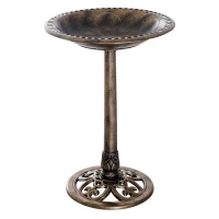 Outsunny 28" Tall Resin Free Standing Garden Pedestal Bird Bath Bowl - Bronze(m-1)