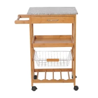 HomCom 31" Wooden Kitchen Island Rolling Storage Cart Dining Food Service Cabinet Trolley With Granite Top and Wine Rack(m-2)