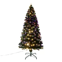HomCom 6' Tall Pre-Lit Artificial Fiber Optic LED Lit Christmas Tree(m-1)