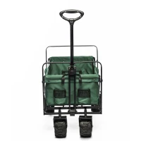 Aosom Utility Folding Wagon Big Wheels Collapsible Outdoor Garden Cart with Steel Structure for Shopping, Fishing, Camping, Beach - Green(m-7)