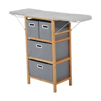 HomCom Collapsible Drop Leaf Ironing Board with Storage Boxes - Grey Stripes(m-4)