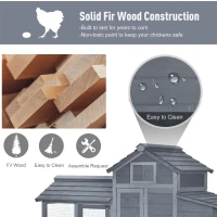 PawHut 59" Solid Wood Enclosed Outdoor Backyard Chicken Coop Kit with Nesting Box - Grey(m-6)