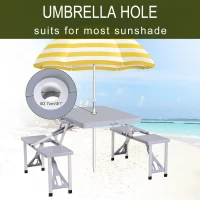 Outsunny Outdoor Picnic Table Chair 4-Seat Set Folding Patio Furniture w/Umbrella Hole - Grey(m-5)