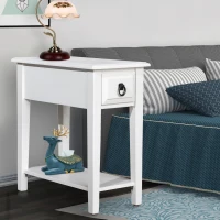 HomCom Modern 2-Tier Acacia Wood End Table Side Desk with Drawer - White(m-7)