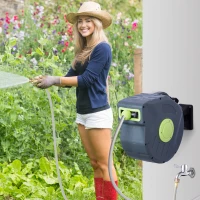 Outsunny 50’ Plastic Portable Outdoor Wall Mount Retractable Water Hose Reel(m-1)