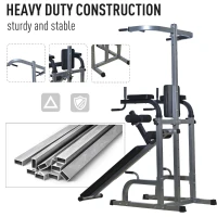 Soozier 80" Full Body Fitness Gear Power Tower Home Gym Fitness with Adjustable Sit-Up Bench(m-6)