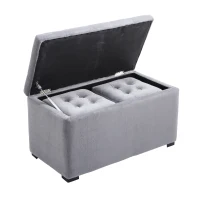 HomCom 3 Piece Microfiber Tufted Storage Bench and Nesting Ottoman Set - Grey(m-1)