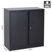 HomCom 36" Counter Height Metal Locking Storage Cabinet with 2 Adjustable Shelves - Black(m-4)