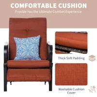 Outsunny Outdoor Patio Recliner with All Hand-Woven Wicker, Adjustable Lounge Chair w/ Cushions, Rust-Resistant Metal Frame for Backyard, Garden, Patio, Red(m-5)