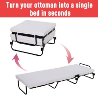 HomCom Folding Convertible Ottoman Sofa Bed with Metal Frame Wheels Cover - White Black Gray(m-4)