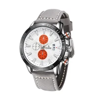 Senors Orange Dial Men's Chronograph Watch Grey Genuine Leather Strap Quartz Watch Auto Date Sports Mens Watches Internet Celebrity(m-4)