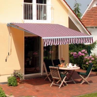 Outsunny 10'x8' Retractable Awning, Sun Shade for Patio & Window, Durable Polyester Fabric, Manual Operation, Red(m-1)