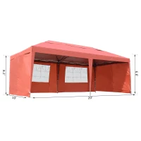 Outsunny 10’ x 20’ Outdoor Gazebo Canopy Wedding Party Tent with 4 Removable Sidewalls - Rust Red(m-7)