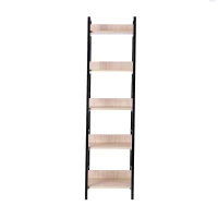 HomCom 5-Shelf Modern Ladder Bookcase - Golden Oak/Black(m-3)