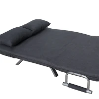 HomCom Twin Size Convertible Sleeper Bed Lounger Chair Faux Suede Microfiber Slip Cover - Gray(m-15)