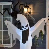 HOMCOM 6ft Tall Halloween Inflatable White Ghost With Double Tombstone Light Up Yard Decoration with LED Light and Fan(m-6)