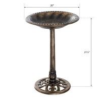 Outsunny 28" Tall Resin Free Standing Garden Pedestal Bird Bath Bowl - Bronze(m-3)