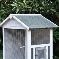 PawHut Outdoor Wooden Aviary Bird Cage Large Play House w/ Removable Bottom Tray - Grey(m-9)