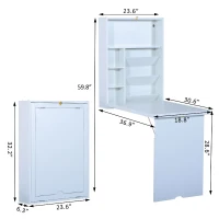 HomCom Wall Mounted Folding Table Computer Desk with Bookshelf Home Office Convertible Folding Storage Writing Table - White(m-3)