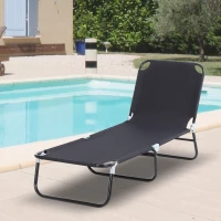 Outsunny Folding Reclining Lawn Chaise Lounge, Adjustable Backrest, Portable Outdoor Chair, Black(m-1)