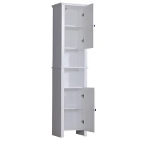 Open Box HomCom 67" Wood Free Standing Bathroom Linen Tower Storage Cabinet - White(m-4)