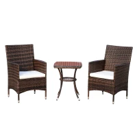 Outsunny 3 Piece 3 Piece Rattan Outdoor Cushioned Bistro Table and Chairs Set - Brown(m-1)