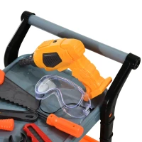 HOMCOM 32pc Kids Tool Set Pretend Play Construction with Rolling Cart Orange/Grey(m-6)