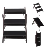 PawHut 19" 2-in-1 Wooden Portable Folding Easy Climb Pet Stairs and Ramp(m-3)