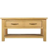 HomCom Solid Oak Frame Rectangle Coffee Table with Drawer and Lower Storage Shelf(m-1)