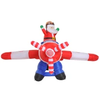 HomCom 8' Outdoor Animated Christmas Inflatable Pilot Santa in Propeller Plane(m-5)