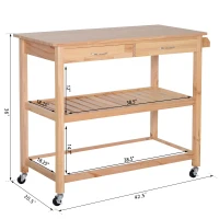 HomCom Kitchen Rolling Island Cart Trolley Cart Storage Rack Shelves w/ 2 Drawers - Pine Wood(m-3)