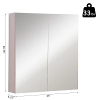 Kleankin 25" x 27" Double Door LED Bathroom Mirror Medicine Cabinet - White Oak(m-3)