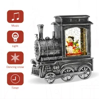 HOMCOM Christmas Snow Globe Lantern Train Shape Music Box with Light Holiday Home Novelty Decorations, Snowman Sledging(m-6)