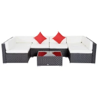 Outsunny 7 Piece Set Rattan Sofa Luxury Modular Conversation Outdoor Furniture - Coffee and Cream(m-1)
