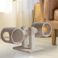 PawHut Cat Tree Tunnel Scratching Post Activity Furniture Teeter Totter - Beige(m-4)