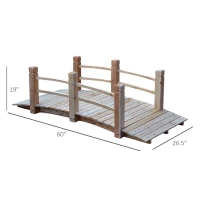 Outsunny 5' Wooden Rustic Decorative Garden Bridge with Railings - Natural Wood(m-3)