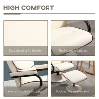 HOMCOM PU Leather High Back Recliner Armchair w/ Padded Ottoman, Cream White(m-7)