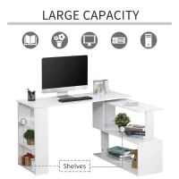 HomCom 360° Rotating Home Office Corner Desk and Storage Shelf Combo L-Shaped Table Workstation - White(m-4)
