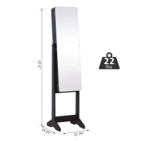 HOMCOM 58” Freestanding LED Jewelry Storage Cabinet Armoire with Full-Length Mirror Dark Coffee(m-7)