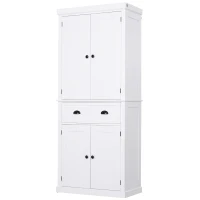 HOMCOM 72" H Traditional Colonial Freestanding Wood Kitchen Pantry with 1 Center Drawer and 2 Cabinets - White(m-2)
