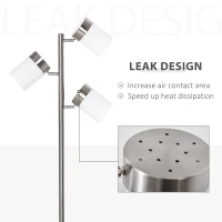 HOMCOM Modern Floor Lamp, Standing Lamp with 3 Rotating Lights for Living Room, Bedroom, Office, Silver(m-6)