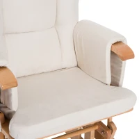 HomCom 2 Piece Ultra-Plush Reclining Rocking Chair with Gliding Ottoman Set - White / Natural Wood(m-12)