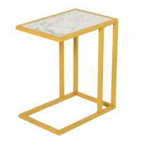 HomCom Modern Console C-Shape Side Table with Marble-Looking Tabletop, a Unique Modern Design, & Practicality - White(m-8)