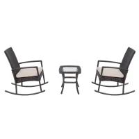 Outsunny 3 Piece Outdoor Rocking Chair and Tea Table Set - Coffee Brown/Beige(m-6)