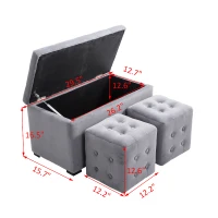 HomCom 3 Piece Microfiber Tufted Storage Bench and Nesting Ottoman Set - Grey(m-7)