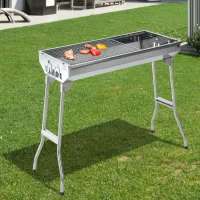 Outsunny 28" Stainless Steel Small Portable Folding Charcoal BBQ Grill Set(m-1)